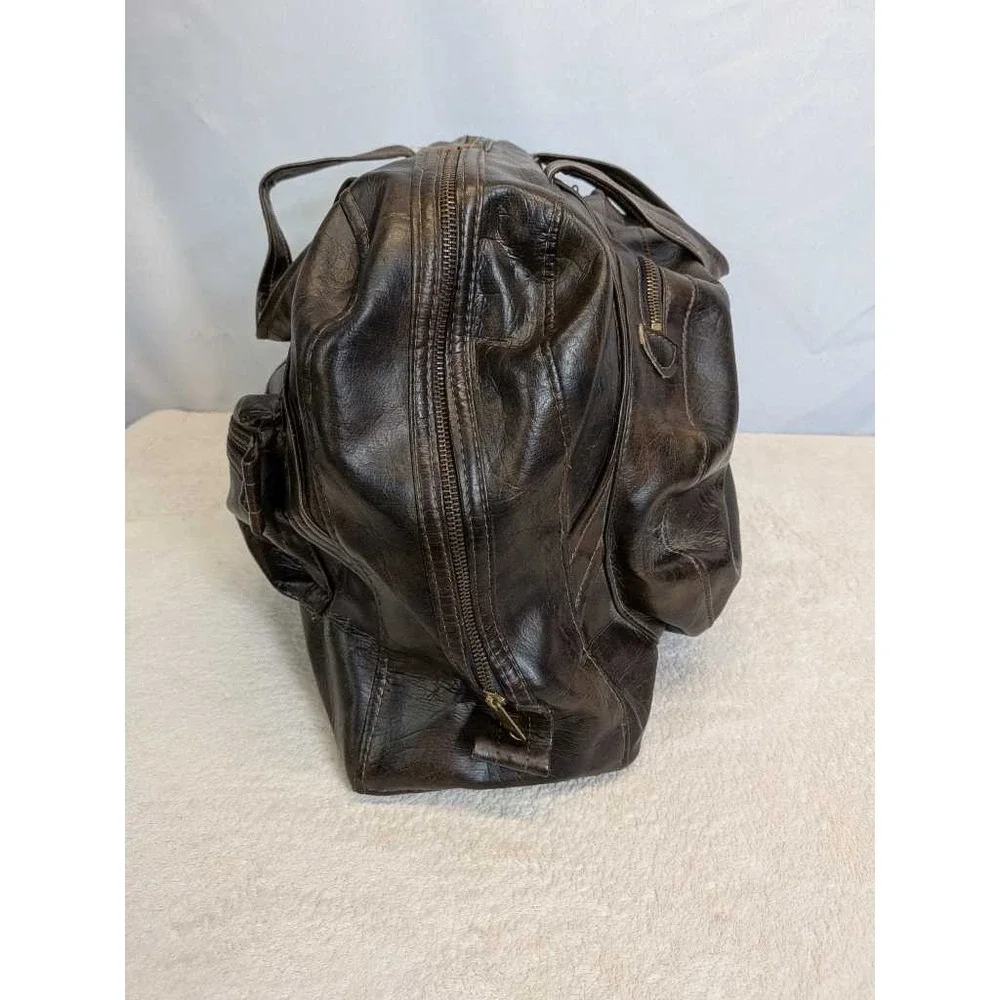 Abdalla of Atlanta Brown Faux Leather Satchel Duffle Weekender Travel Bag‎ Vtg